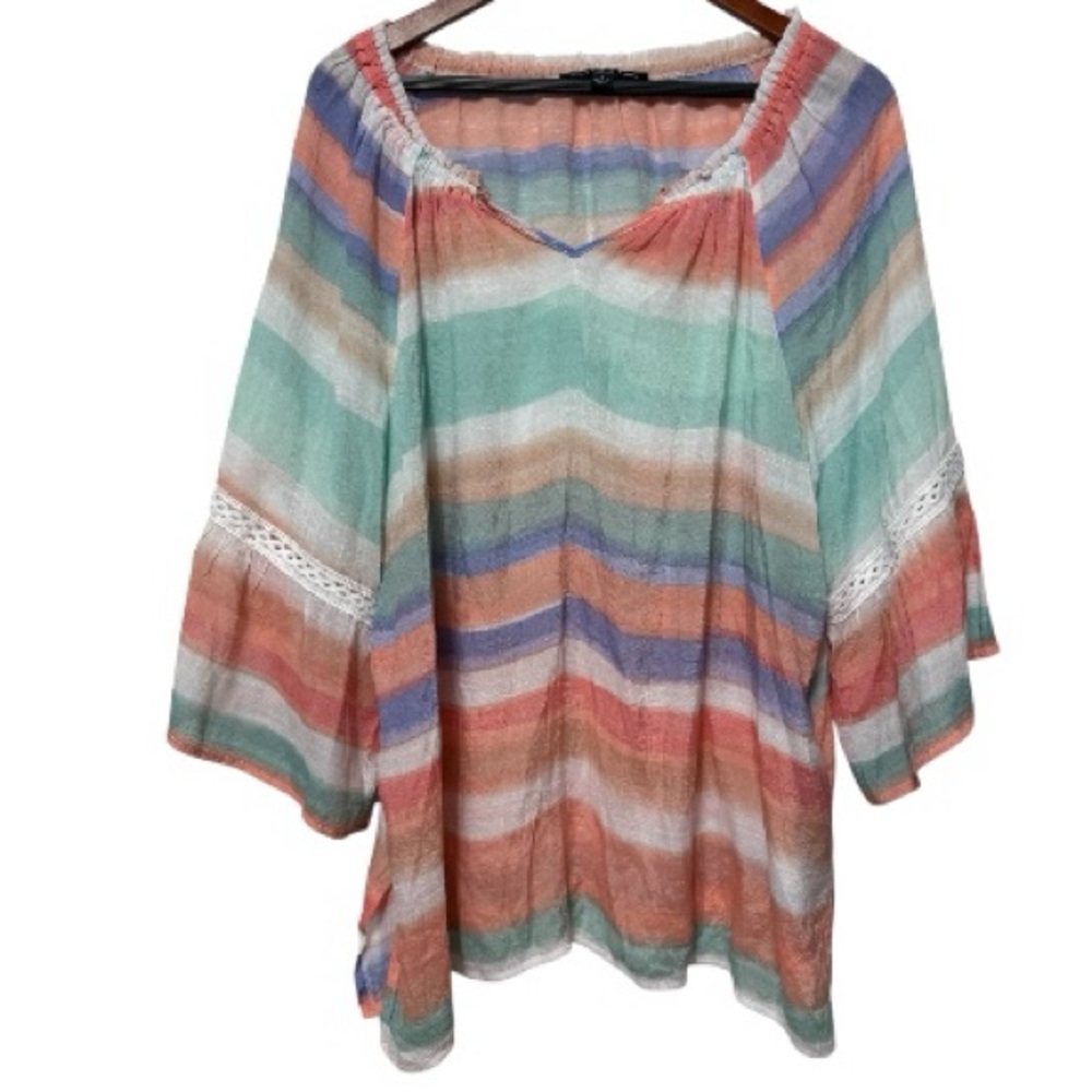 Zac & Rachel Tunic Blouse Flare Sleeve Women’s 1X
Striped Coastal Beachy Pastel